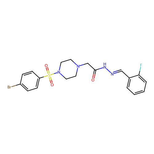 (E)-2-(4-((4-bromophenyl)sulfonyl)piperazin-1-yl)-N'-(2-fluorobenzylidene)acetohydrazide structure