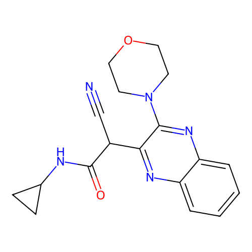 2-cyano-N-cyclopropyl-2-[3-(morpholin-4-yl)quinoxalin-2-yl]acetamide structure