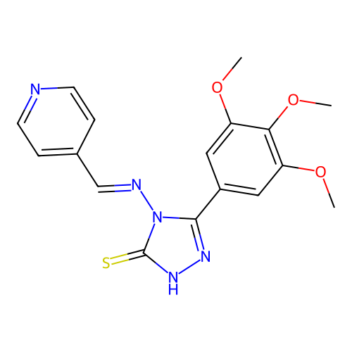 4-((1E)-2-(4-pyridyl)-1-azavinyl)-5-(3,4,5-trimethoxyphenyl)-1,2,4-triazole-3- thiol structure