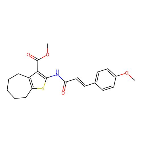 (E)-methyl 2-(3-(4-methoxyphenyl)acrylamido)-5,6,7,8-tetrahydro-4H-cyclohepta[b]thiophene-3-carboxylate structure