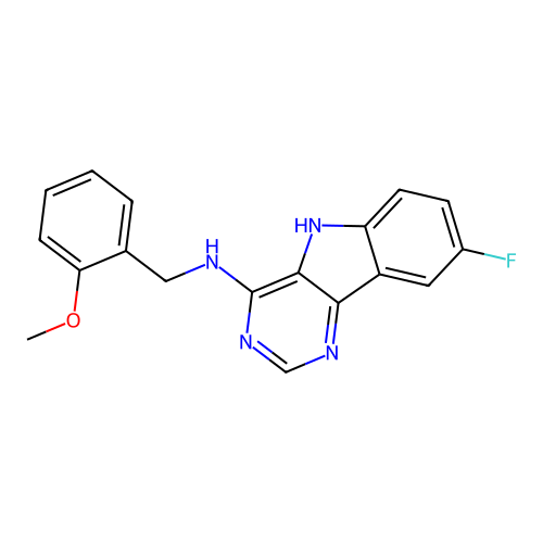 8-fluoro-N-(2-methoxybenzyl)-5H-pyrimido[5,4-b]indol-4-amine structure