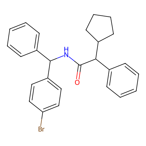 N-((4-bromophenyl)(phenyl)methyl)-2-cyclopentyl-2-phenylacetamide structure