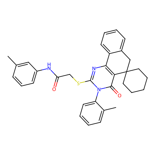 2-((4-oxo-3-(o-tolyl)-4,6-dihydro-3H-spiro[benzo[h]quinazoline-5,1'-cyclohexan]-2-yl)thio)-N-(m-tolyl)acetamide structure
