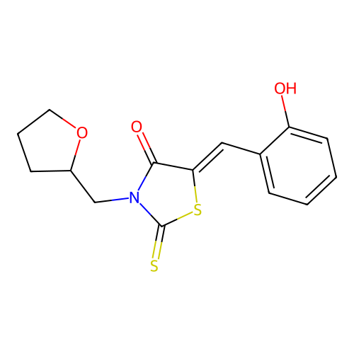 (5Z)-5-(2-hydroxybenzylidene)-3-(tetrahydrofuran-2-ylmethyl)-2-thioxo-1,3-thiazolidin-4-one structure