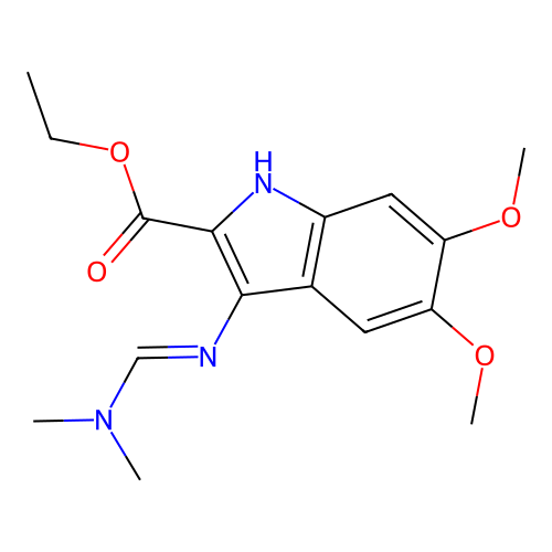 ethyl 3-{[(E)-(dimethylamino)methylidene]amino}-5,6-dimethoxy-1H-indole-2-carboxylate structure
