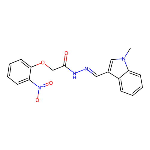 2-{2-nitrophenoxy}-N'-[(1-methyl-1H-indol-3-yl)methylene]acetohydrazide structure