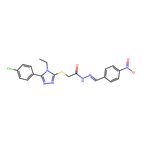 2-{[5-(4-chlorophenyl)-4-ethyl-4H-1,2,4-triazol-3-yl]sulfanyl}-N'-[(E)-(4-nitrophenyl)methylidene]acetohydrazide structure