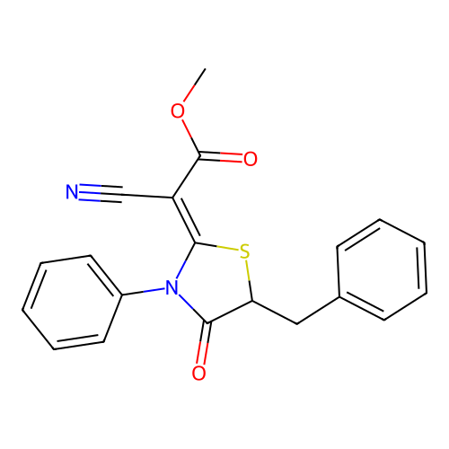 (Z)-methyl 2-(5-benzyl-4-oxo-3-phenylthiazolidin-2-ylidene)-2-cyanoacetate structure