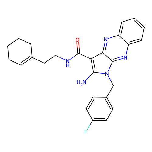 2-amino-N-(2-(cyclohex-1-en-1-yl)ethyl)-1-(4-fluorobenzyl)-1H-pyrrolo[2,3-b]quinoxaline-3-carboxamide structure
