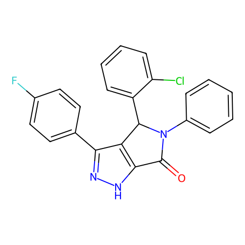 4-(2-chlorophenyl)-3-(4-fluorophenyl)-5-phenyl-1,4-dihydropyrrolo[3,4-c]pyrazol-6-one structure