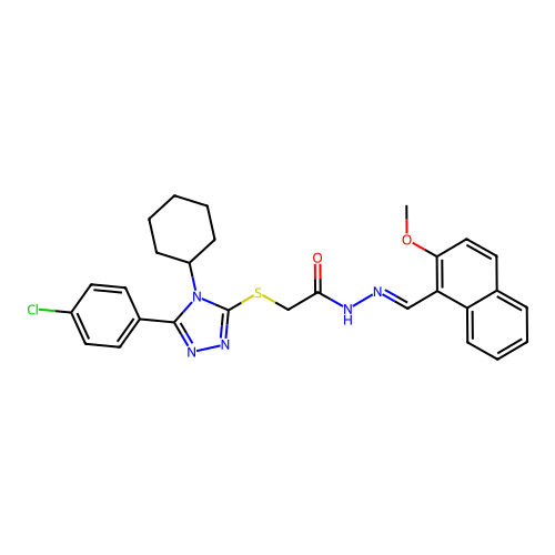 2-{[5-(4-chlorophenyl)-4-cyclohexyl-4H-1,2,4-triazol-3-yl]sulfanyl}-N'-[(E)-(2-methoxynaphthalen-1-yl)methylidene]acetohydrazide structure