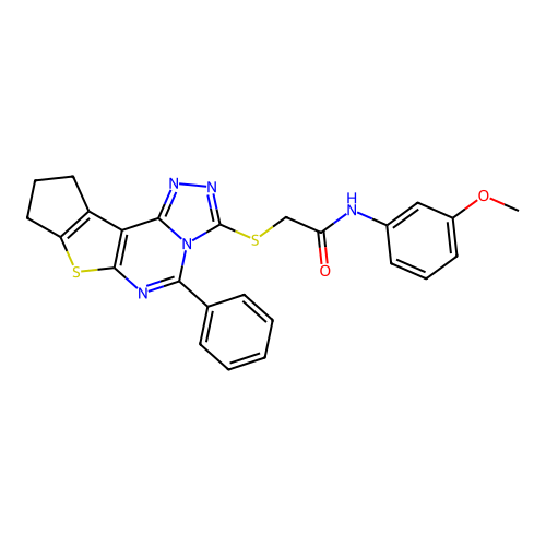 N-(3-methoxyphenyl)-2-((5-phenyl-9,10-dihydro-8H-cyclopenta[4,5]thieno[3,2-e][1,2,4]triazolo[4,3-c]pyrimidin-3-yl)thio)acetamide structure