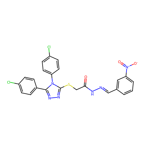 (E)-2-((4,5-bis(4-chlorophenyl)-4H-1,2,4-triazol-3-yl)thio)-N'-(3-nitrobenzylidene)acetohydrazide structure