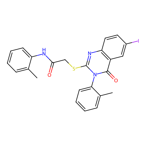 2-((6-iodo-4-oxo-3-(o-tolyl)-3,4-dihydroquinazolin-2-yl)thio)-N-(o-tolyl)acetamide structure