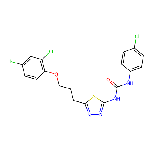 1-(4-chlorophenyl)-3-(5-(3-(2,4-dichlorophenoxy)propyl)-1,3,4-thiadiazol-2-yl)urea structure