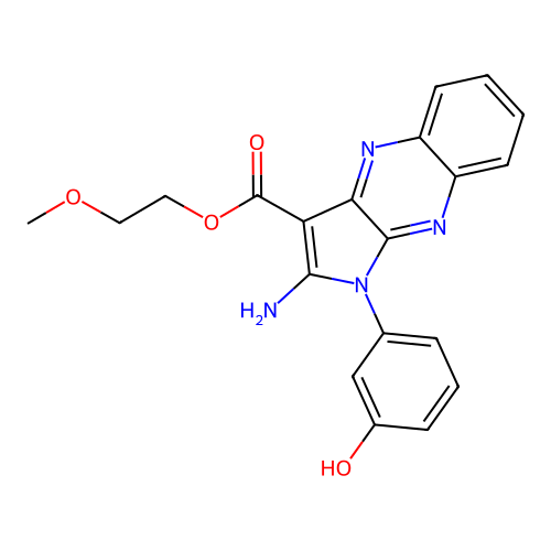 2-methoxyethyl 2-amino-1-(3-hydroxyphenyl)-1H-pyrrolo[2,3-b]quinoxaline-3-carboxylate structure