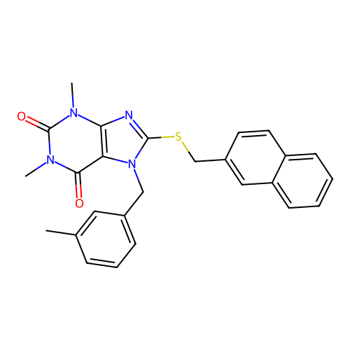 1,3-dimethyl-7-[(3-methylphenyl)methyl]-8-(naphthalen-2-ylmethylsulfanyl)purine-2,6-dione structure