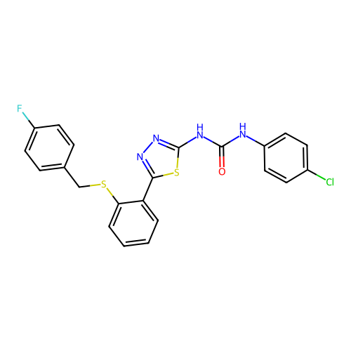 1-(4-chlorophenyl)-3-(5-(2-((4-fluorobenzyl)thio)phenyl)-1,3,4-thiadiazol-2-yl)urea structure