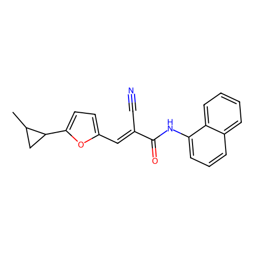 (2E)-2-cyano-3-[5-(2-methylcyclopropyl)furan-2-yl]-N-(naphthalen-1-yl)prop-2-enamide structure
