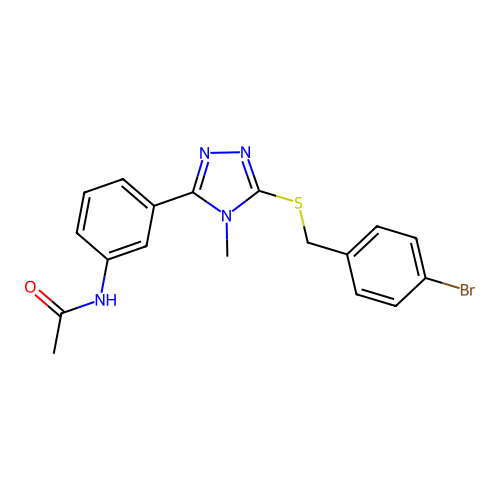 N-[3-[5-[(4-bromophenyl)methylsulfanyl]-4-methyl-1,2,4-triazol-3-yl]phenyl]acetamide structure