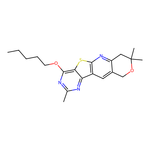 2,8,8-trimethyl-4-(pentyloxy)-7,10-dihydro-8H-pyrano[3'',4'':5',6']pyrido[3',2':4,5]thieno[3,2-d]pyrimidine structure