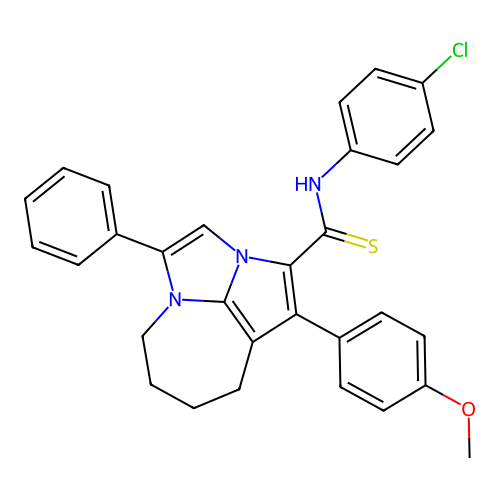N-(4-chlorophenyl)-1-(4-methoxyphenyl)-4-phenyl-5,6,7,8-tetrahydro-2a,4a-diazacyclopenta[cd]azulene-2-carbothioamide structure