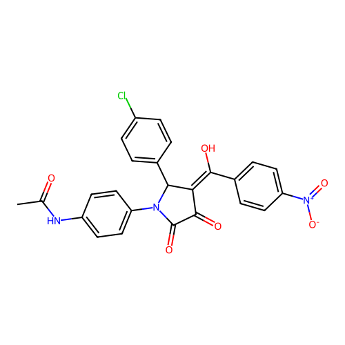 N-(4-{(3E)-2-(4-chlorophenyl)-3-[hydroxy(4-nitrophenyl)methylidene]-4,5-dioxopyrrolidin-1-yl}phenyl)acetamide structure