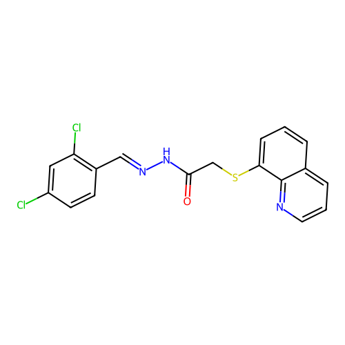 N-[(E)-(2,4-dichlorophenyl)methylideneamino]-2-quinolin-8-ylsulfanylacetamide structure