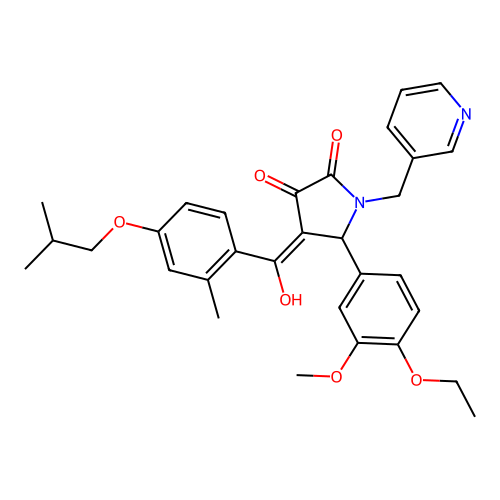 (4E)-5-(4-ethoxy-3-methoxyphenyl)-4-[hydroxy-[2-methyl-4-(2-methylpropoxy)phenyl]methylidene]-1-(pyridin-3-ylmethyl)pyrrolidine-2,3-dione structure