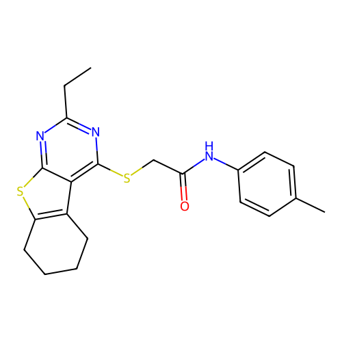 2-((2-ethyl-5,6,7,8-tetrahydrobenzo[4,5]thieno[2,3-d]pyrimidin-4-yl)thio)-N-(p-tolyl)acetamide structure