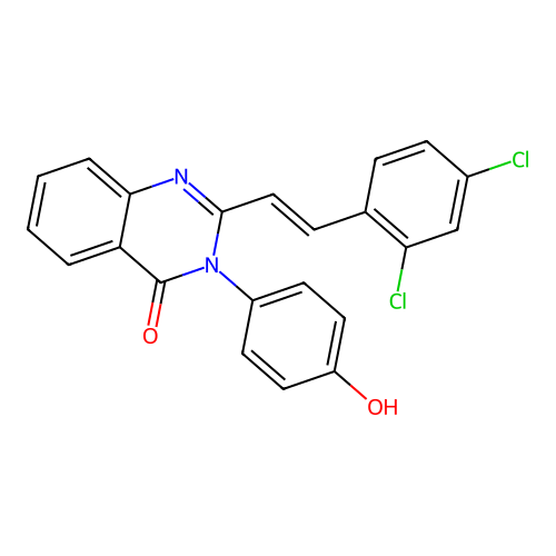 2-[(E)-2-(2,4-dichlorophenyl)ethenyl]-3-(4-hydroxyphenyl)quinazolin-4(3H)-one structure