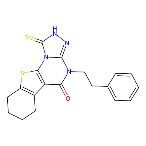 1-mercapto-4-phenethyl-6,7,8,9-tetrahydrobenzo[4,5]thieno[3,2-e][1,2,4]triazolo[4,3-a]pyrimidin-5(4H)-one structure