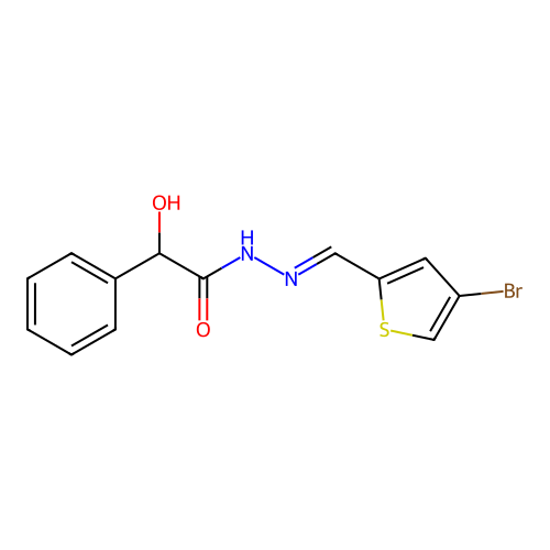 N'-[(E)-(4-bromothiophen-2-yl)methylidene]-2-hydroxy-2-phenylacetohydrazide structure