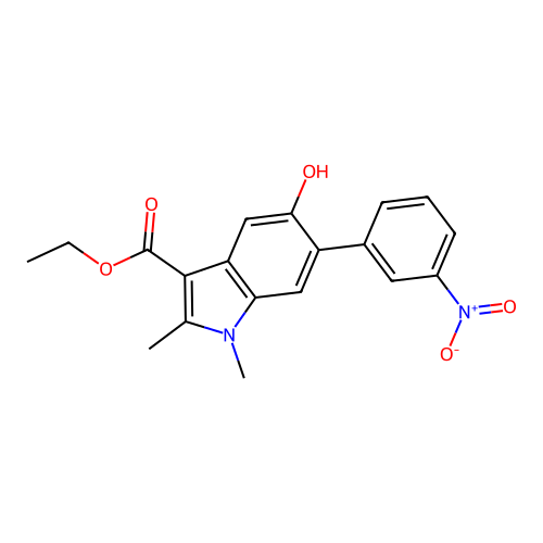 Ethyl 5-hydroxy-1,2-dimethyl-6-(3-nitrophenyl)indole-3-carboxylate structure