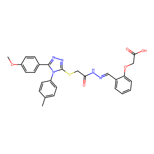 (2-{(E)-[2-({[5-(4-methoxyphenyl)-4-(4-methylphenyl)-4H-1,2,4-triazol-3-yl]sulfanyl}acetyl)hydrazinylidene]methyl}phenoxy)acetic acid structure
