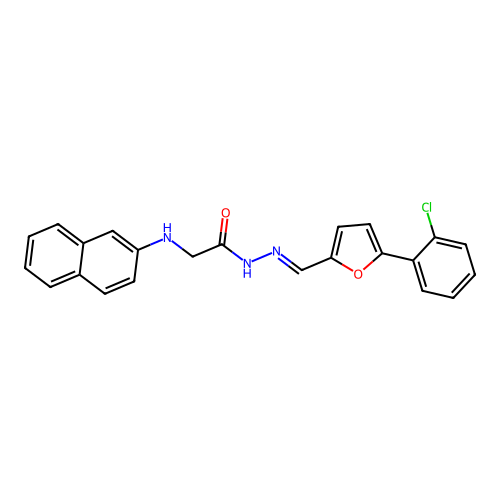 N'-{(E)-[5-(2-chlorophenyl)furan-2-yl]methylidene}-2-(naphthalen-2-ylamino)acetohydrazide (non-preferred name) structure