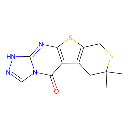 7,7-dimethyl-6,7-dihydro-1H-thiopyrano[4',3':4,5]thieno[2,3-d][1,2,4]triazolo[4,3-a]pyrimidin-5(9H)-one structure