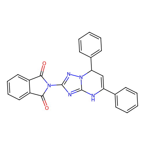 2-(2,4-diphenyl-1,5,7,9-tetrazabicyclo[4.3.0]nona-3,5,7-trien-8-yl)isoindole-1,3-dione structure