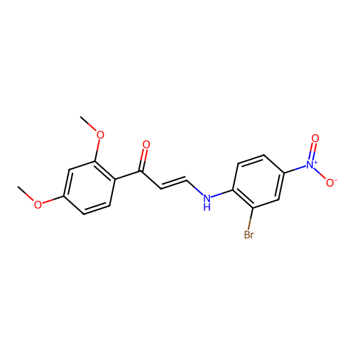 (1Z,3E)-3-[(2-bromo-4-nitrophenyl)imino]-1-(2,4-dimethoxyphenyl)prop-1-en-1-ol structure