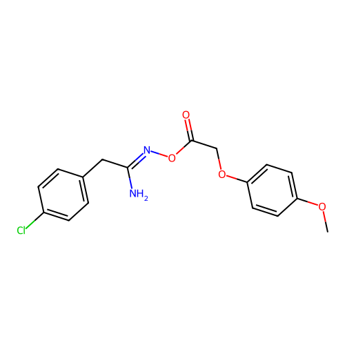 (1Z)-2-(4-chlorophenyl)-N'-{[(4-methoxyphenoxy)acetyl]oxy}ethanimidamide structure