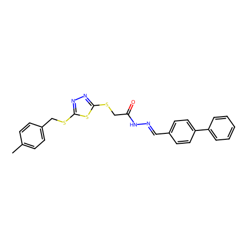 N'-[(E)-biphenyl-4-ylmethylidene]-2-({5-[(4-methylbenzyl)sulfanyl]-1,3,4-thiadiazol-2-yl}sulfanyl)acetohydrazide structure