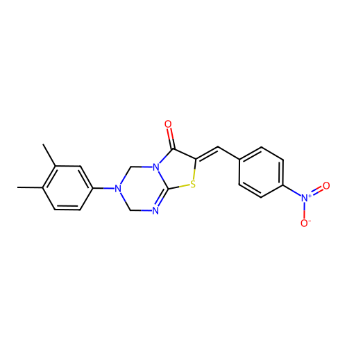 (7Z)-3-(3,4-dimethylphenyl)-7-(4-nitrobenzylidene)-3,4-dihydro-2H-[1,3]thiazolo[3,2-a][1,3,5]triazin-6(7H)-one structure