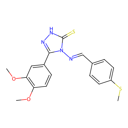 (E)-5-(3,4-dimethoxyphenyl)-4-((4-(methylthio)benzylidene)amino)-4H-1,2,4-triazole-3-thiol structure