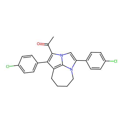 1-(1,4-bis(4-chlorophenyl)-5,6,7,8-tetrahydro-2a,4a-diazacyclopenta[cd]azulen-2-yl)ethanone structure