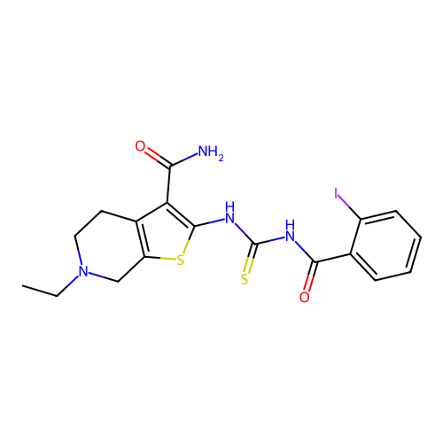 6-ETHYL-2-({[(2-IODOBENZOYL)AMINO]CARBOTHIOYL}AMINO)-4,5,6,7-TETRAHYDROTHIENO[2,3-C]PYRIDINE-3-CARBOXAMIDE structure