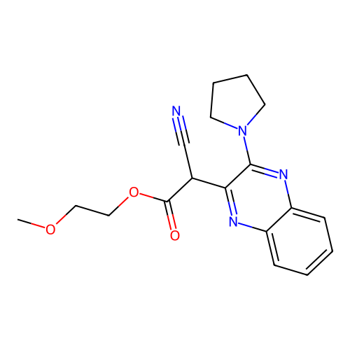 2-Methoxyethyl cyano[3-(pyrrolidin-1-yl)quinoxalin-2-yl]acetate structure