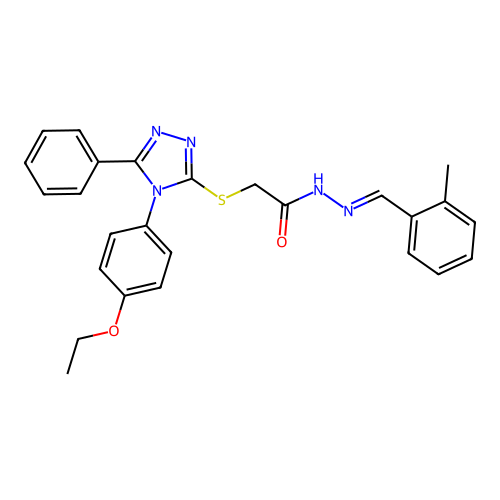 2-{[4-(4-ethoxyphenyl)-5-phenyl-4H-1,2,4-triazol-3-yl]sulfanyl}-N'-[(E)-(2-methylphenyl)methylidene]acetohydrazide structure