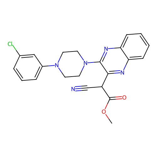 Methyl {3-[4-(3-chlorophenyl)piperazin-1-yl]quinoxalin-2-yl}(cyano)acetate structure