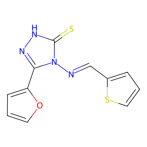 3-(2-furyl)-4-(2-thenylideneamino)-1H-1,2,4-triazole-5-thione structure