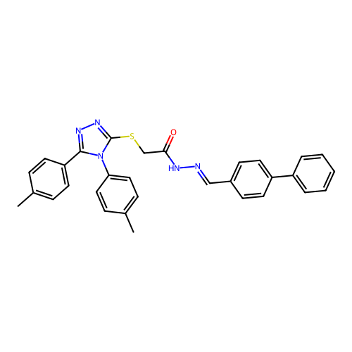 N'-[(E)-biphenyl-4-ylmethylidene]-2-{[4,5-bis(4-methylphenyl)-4H-1,2,4-triazol-3-yl]sulfanyl}acetohydrazide structure